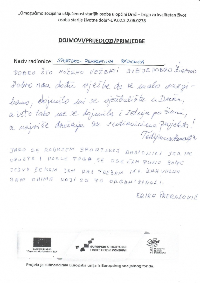 Dojmovi, prijedlozi i primjedbe